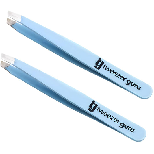 Tweezers for Women Facial Hair & Men – Precision Slant-Pointed Eyebrow Tweezer for Ingrown Hair, Blackhead & Splinter Removal (2 Sky Blue)
